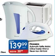 Pineware Automatic Kettle/2-Slice Toaster/Steam Iron-Each
