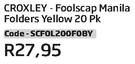 Croxley-Foolscap Manila Folders Yellow 20Pk (SCFOL200F08Y)