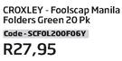 Croxley-Foolscap Manila Folders Green 20Pk (SCFOL200F06Y)
