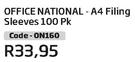 Office National-A4 Filing Sleeves 100PK (ON160)