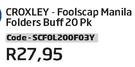 Croxley-Foolscap Manila Folders Buff 20Pk (SCFOL200F03Y)