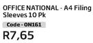 Office National-A4 Filing Sleeves 10PK (ON161)
