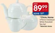 Clicks Home Classique White Porcelain Tea Set-3 Pcs