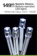 Santa's Choice Battery-Operated LED Lights White/Multi-Colour-100's