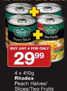 Rhodes Peach Halves/ Slices/Two Fruits-4 x 410g