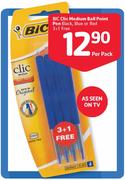 BIC Clic Medium Ball Point Pen Black, Blue or Red 3+1 Free