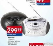 Safeway Compact CD Player & Radio Black Or White (SWCDRBB45051) Each