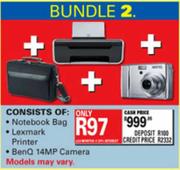 Notebook Bag + Lexmark Printer + Benq 14MP Camera Bundle