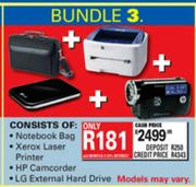 Notebook Bag + Xerox Laser Printer + HP Camcorder+ LG External Hard Drive Bundle