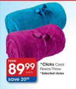 Clicks Coral Fleece Throw-Each