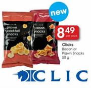 Clicks Bacon Or Prown Snacks-50g Per Pack