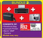 Notebook Bag + Lexmark Printer + BenQ 14MP Camera