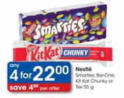 Nestle Smarties,Bar-one,KitKat Chunkies Or Tex-55gmx4