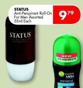 Status Anti-Perspirant Roll-On For Men Assorted-55ml Each
