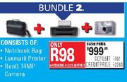 Notebook Bag + Lexmark Printer + BenQ 14MP Camera