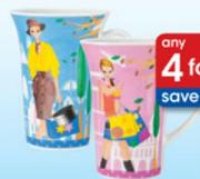 Clicks Home City Lady Porcelain Trumpet Mugs -4 Piece