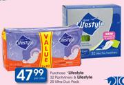 Lifestyle 32 Pantyliners and Lifestyle 20 Ultra Duo Pads - Per Offer
