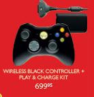 XBOX 360 Wireless Black Controller + Play & Charger Kit