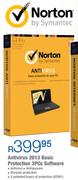 Norton Antivirus 2013 Basic Protection 3PCs Software