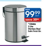 Clicks 3ltr Stainless Steel Satin Finish Bin Each