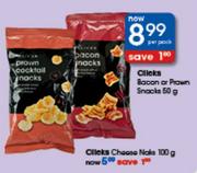 Clicks Bacon Or Prawn Snacks-50g Per Pack