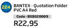 Bantex Quotation Folder PVC A4 Red BXB320009