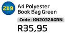A4 Polyester Book Bag Green KN2032AGRN