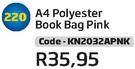 A4 Polyester Book Bag Pink KN2032APNK