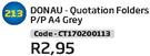 Donau Quotation Folders P/P A4 Grey CT170200113