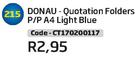 Donau Quotation Folders P/P A4 Light Blue CT170200117