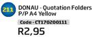 Donau Quotation Folders P/P A4 Yellow CT170200111