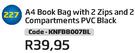 A4 Book Bag With 2 Zips ANd 2 Compartments PVC Black KNFB8007BL