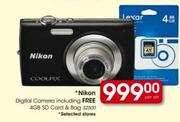 Nikon Digital Camera Including Free 4GB SD Card & Bag