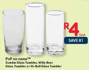 PnP No Name Zombie Glass Tumbler, Willy Beer Glass Tumbler Or Hi-Ball Glass Tumbler-Each