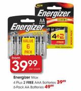 Energizer Max  4 Plus 2 Free AAA Batteries-Per pack