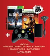 XBOX360 Wireless Controller + Play & Charge Kit + Gears Of War 2 + Battlefield 3