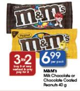 M&M's Milk Chocolate Or Chocolate Cocted Peanuts-40Gm Per Pack