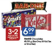 Nestle Chocolate-45/50Gm (Bar-One,Kit Kat,Smarttips) Each