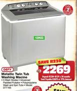 Defy Metallic Twin Tub Washing Machine-13kg (DTT165)