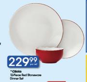 Clicks 12-Piece Red Stoneware Dinner Set