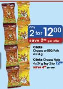 Clicks Cheese Or BBQ Puffs-2's 4X14Gm