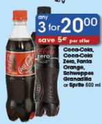 Coca-Cola, Coca-Cola Zero, Fanta Orange, Schweppes Granadilla Or Sprite-3X500Ml