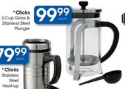 Clicks 3-Cup Glass & Stainless Steel Plunger-Each