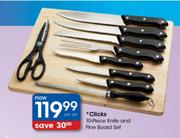Clicks 10-Piece Knife & Pine Board Set
