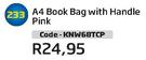 A4 Book Bag With Handle Pink KNW68TCP