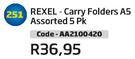 Rexel Carry Folders A5 Assorted 5Pk AA2100420