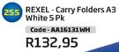 Rexel Carry Folders A3 Assorted 5Pk AA16131WH