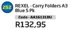 Rexel Carry Folders A3 Assorted 5Pk AA16131BU