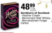 Gardiners Of Scotland Heather Cream/Benromach Malt Whisky/Bannahabhain Fudge Carton-170gm Each