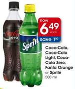 Coca-Cola,Coca-Cola Light,Coca-Cola Zero,Fanta Orange or Sprite-500ml Each